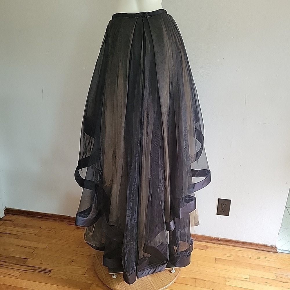 Terani Couture Gown 2 Black Two Piece Beaded High Neck Crop Top Organza Skirt - Picture 11 of 13